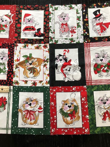 Loralei Fabric Kitty Kitty Christmas 1 Panel Santa Cat Holly Gift Baking Candy