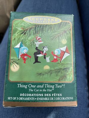 Hallmark Keepsake Ornament Thing One and Thing Two Dr. Seuss Cat In The Hat 3pc
