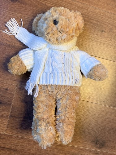 NY&C Plush Teddy Bear w/ White Sweater & Scarf Appx 16” Tall