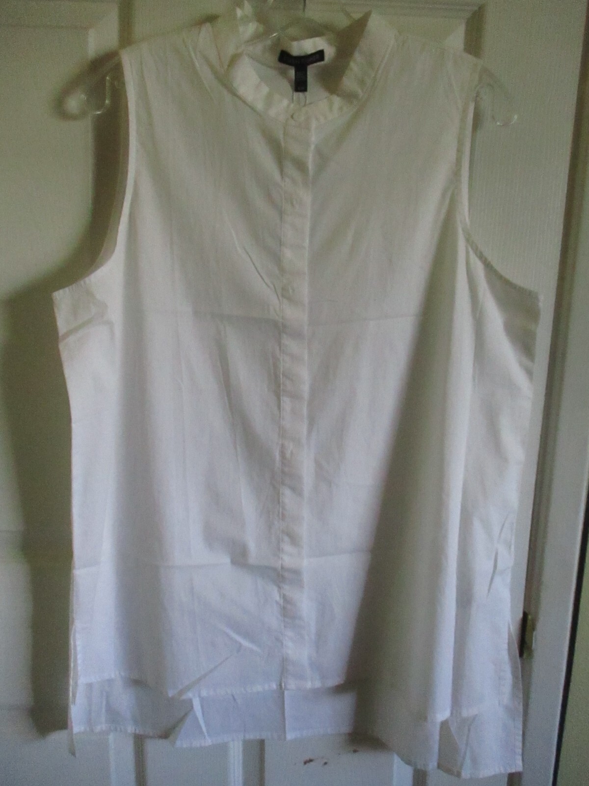 SZ S Eileen Fisher White Mandarin Collar Lawn Shirt Top NWT