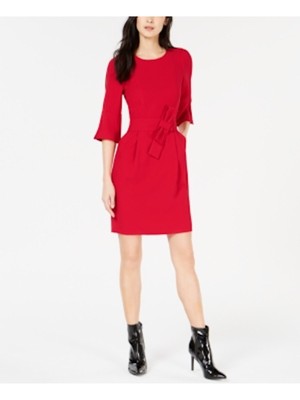

MARELLA Женское красное мини-платье-футляр с поясом и рукавом 3/4 и круглым вырезом, Красный