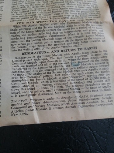 Vintage 1966 Revell Model Kit Instruction Sheet Apollo Spaceship  H-1836