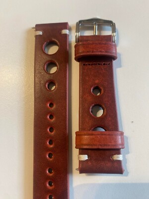 CINTURINO OROLOGIO PELLE MORBIDA RALLY VINTAGE  RETRO MARRONE/ROSSO 20mm 22 24mm