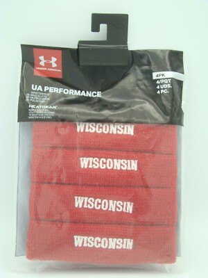Under Armour Performance Wisconsin Badgers Wristbands HEATGEAR 4 PK Style UA0860