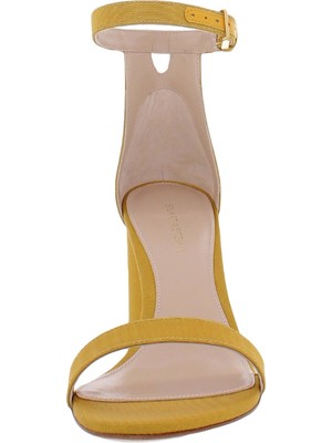 Pre-owned Stuart Weitzman Womens Yellow Lessnudist Round Toe Block Heel Buckle Sandals 7 M