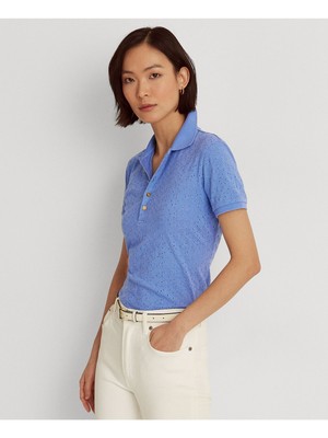 

LAUREN RALPH LAUREN Женская синяя футболка-поло с короткими рукавами и воротником, Синий