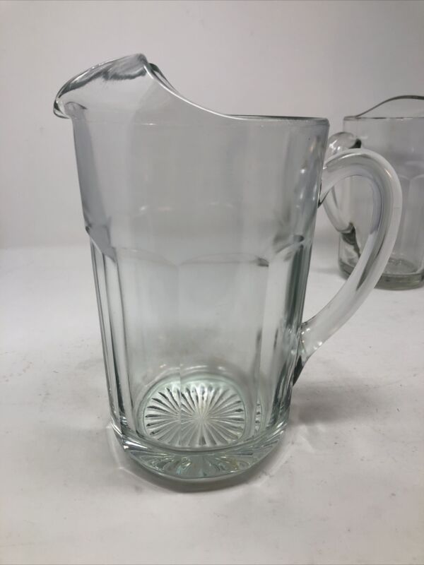 Vintage Genuine Barware Heavyweight Ribbed Clear Glass Beer Pitcher/9" Tall