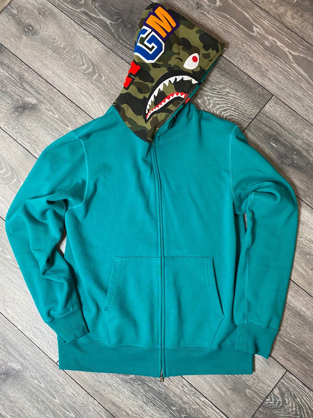 A BATHING APE Bape Blue Green Teal Shark Half 1st Camo Full
