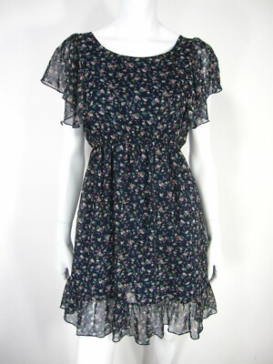 OPCAO Short Sleeve Dress Size S Small Scoop Neckline Black Floral 