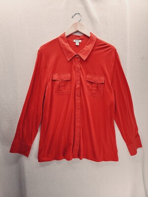 NWT Old Navy Women's Orange Button Up Long Sleeve Shirt top Size- XL
