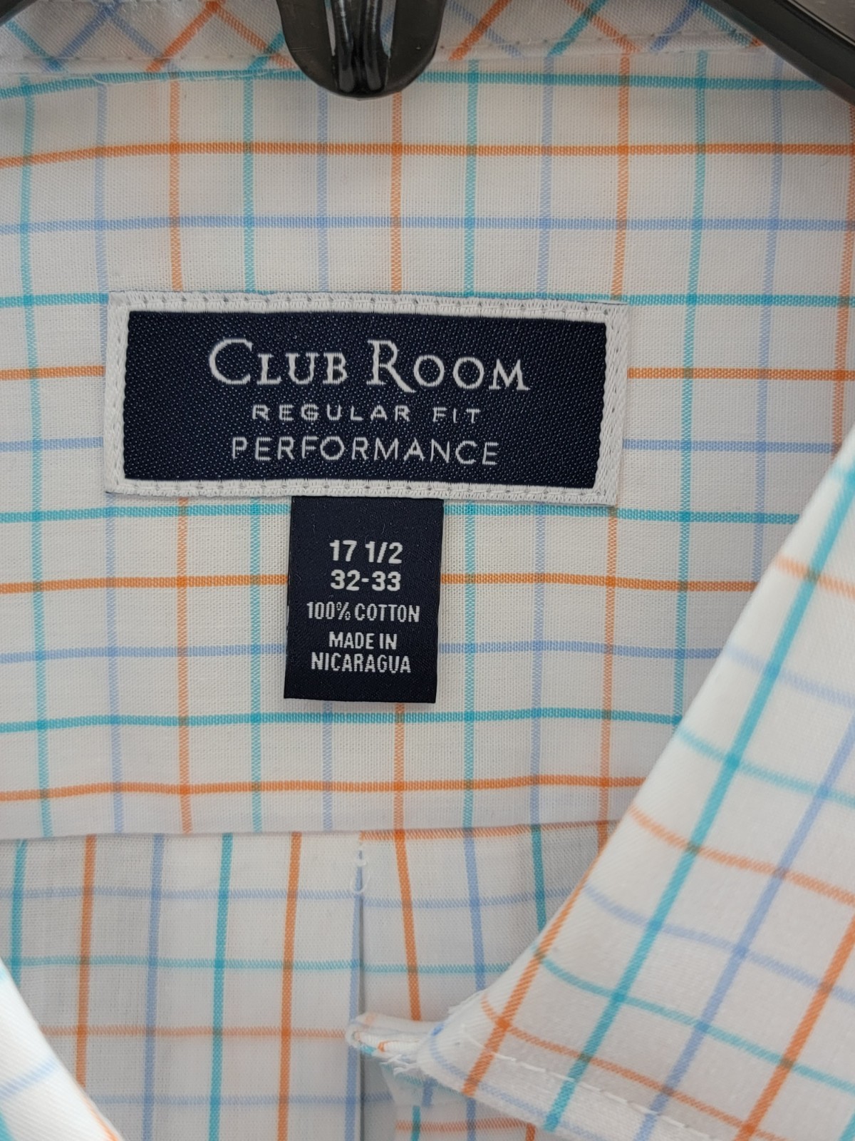 Club Room Regular Fit Performance Dress Shirt Men's 17.5 32-33 Orange/Aqua L/S - Picture 14 of 16