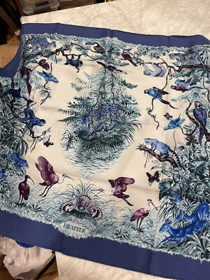 Hermes Paris Carre 90 Silk Scarf Stole Equateur By Robert Dallet Vintage Blue