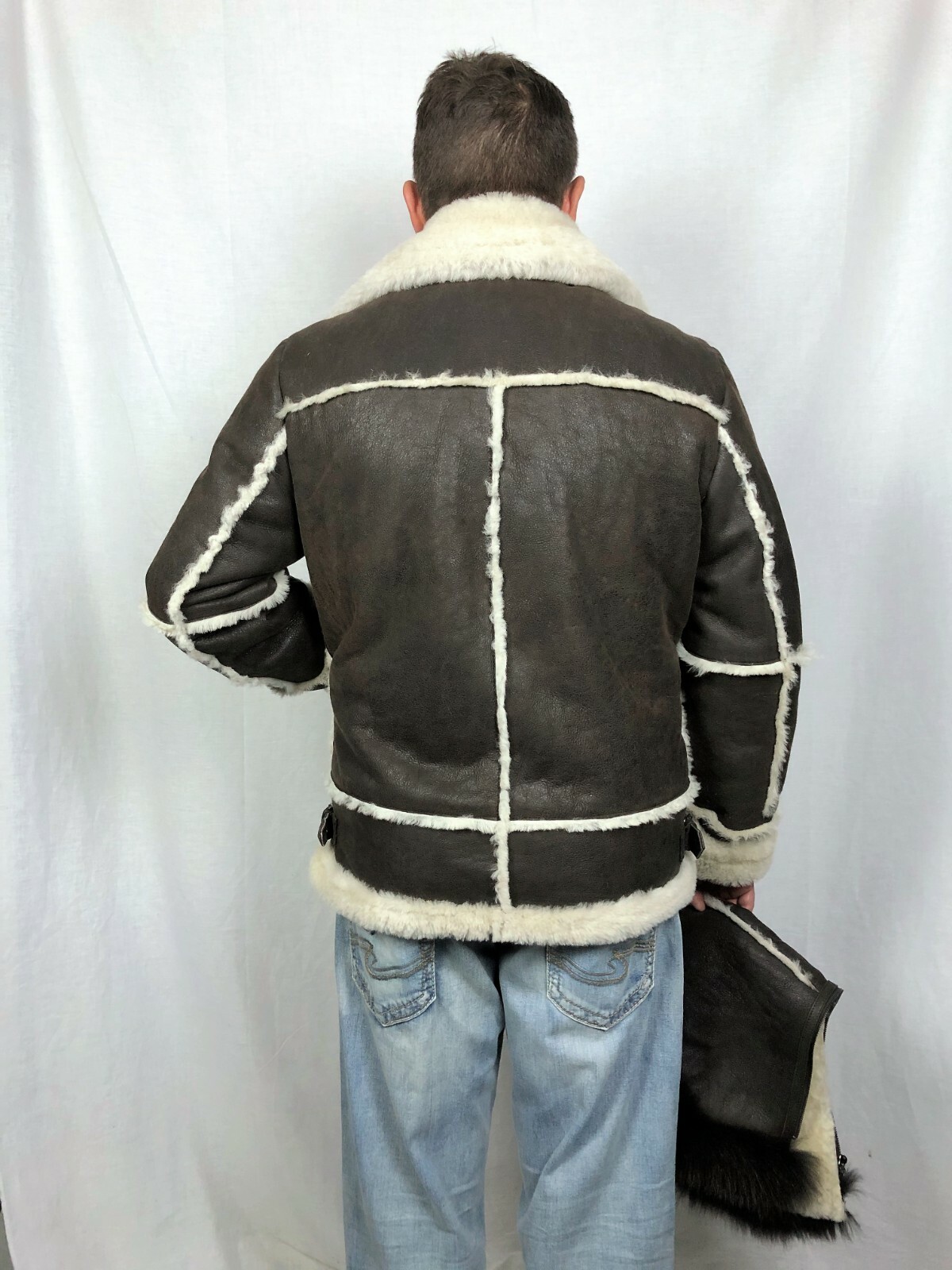 Pre-owned Victoria Brown 100% Sheepskin Shearling Leather Real Fox Pilot B3 Coat Jacket Xs-8xl,