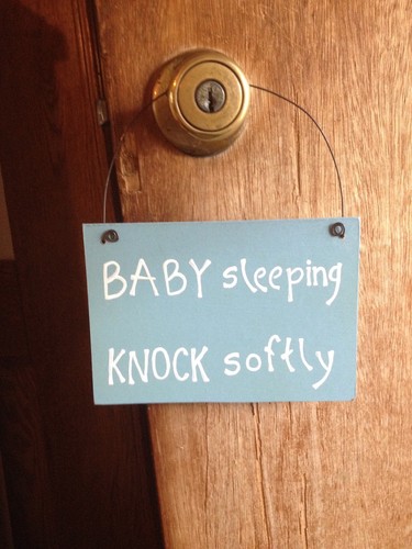 Baby Sleeping Knock Softly Handmade Blue, Nursery Sign, Baby Shower Gift