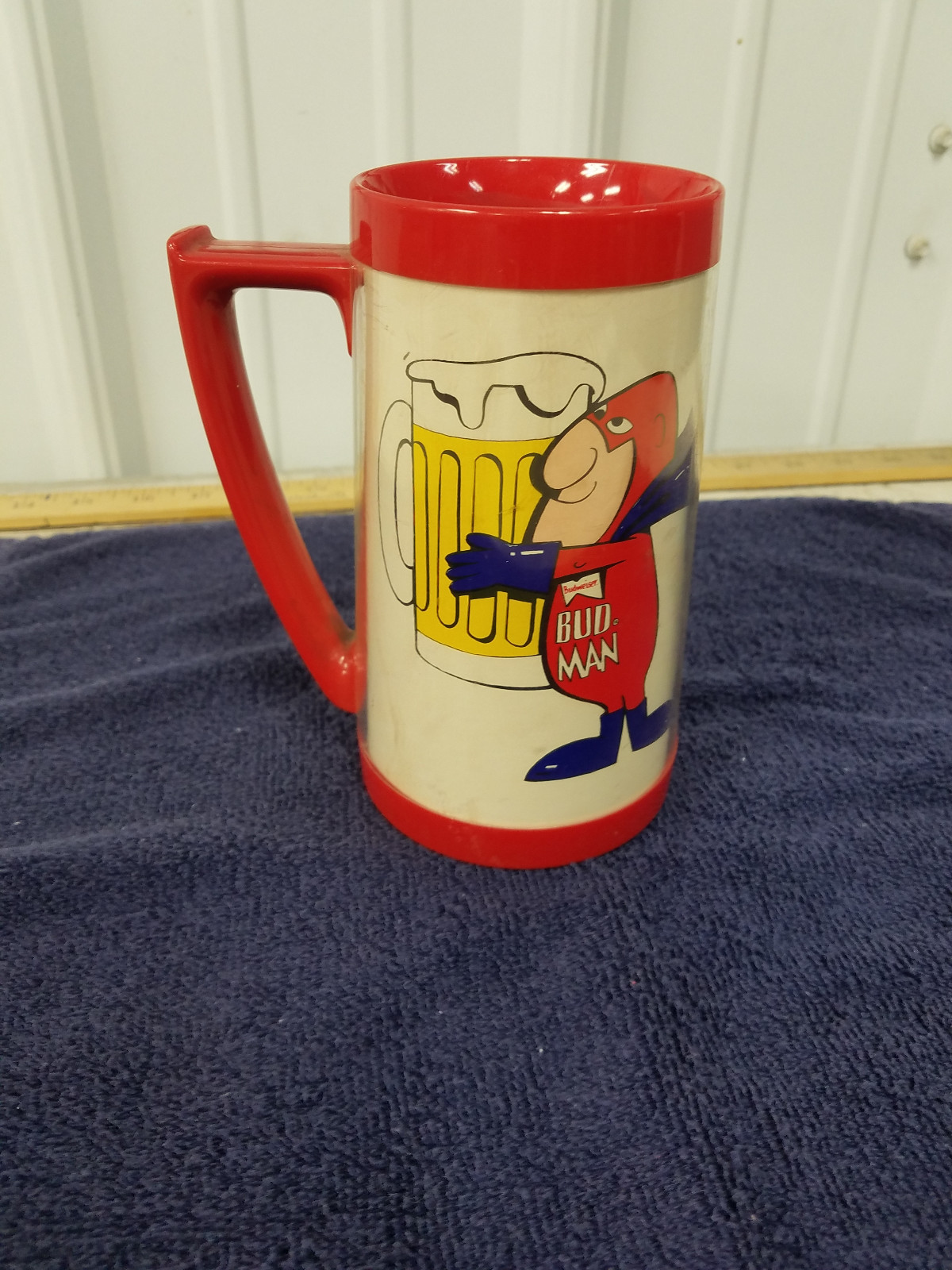 VINTAGE BUDWEISER BUD MAN THERMO-SERVE INSULATED BEER MUG - GOOD CONDITION