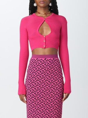 

VERSACE Женский розовый короткий топ с длинными рукавами и вырезом для вечеринки VERSACE