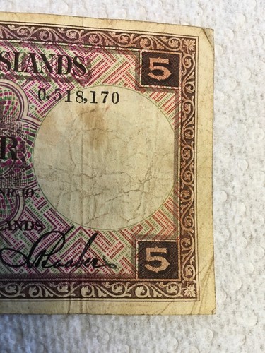 1928 ICELAND 5 KRONUR Note Antique Icelandic Money World Banknote Currency