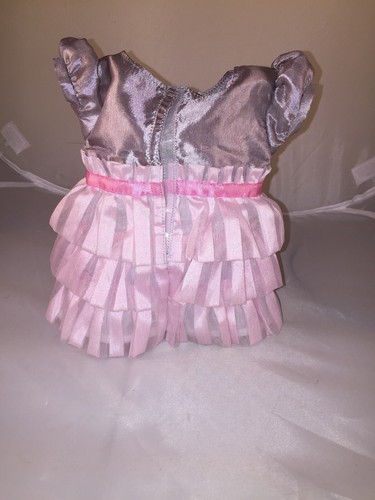 American Girl Bitty Baby Doll Twirly Tiered Dress Grey Pink Dress Only