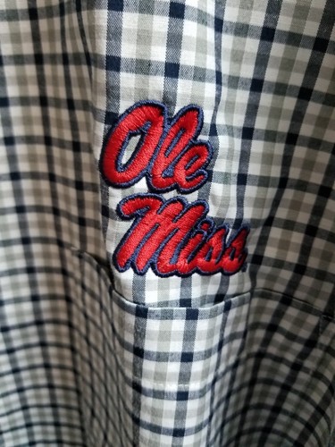 Men's Ole Miss XL Campus Specialties Blue And Gray Plaid Long Sleeve Oxford...