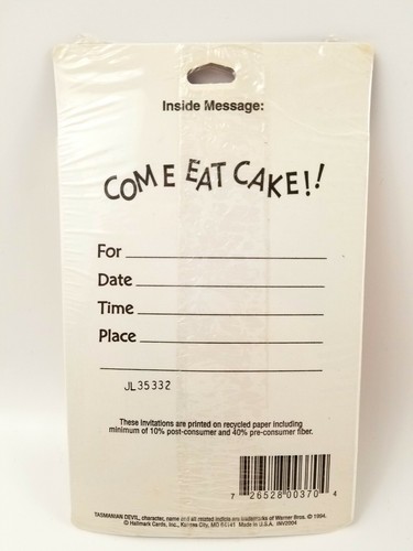 LOONEY TUNES Vintage Party Invitations 1994  Tasmanian Devil Hallmark
