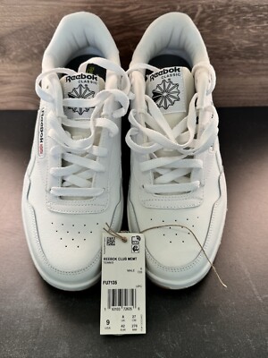 Reebok Club Memt Mens White Leather Lace Up Lifestyle Sneakers Shoes 9