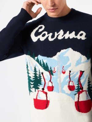 Pre-owned Mc2 Saint Barth Man Sweater With Courmayeur Postcard In Blue