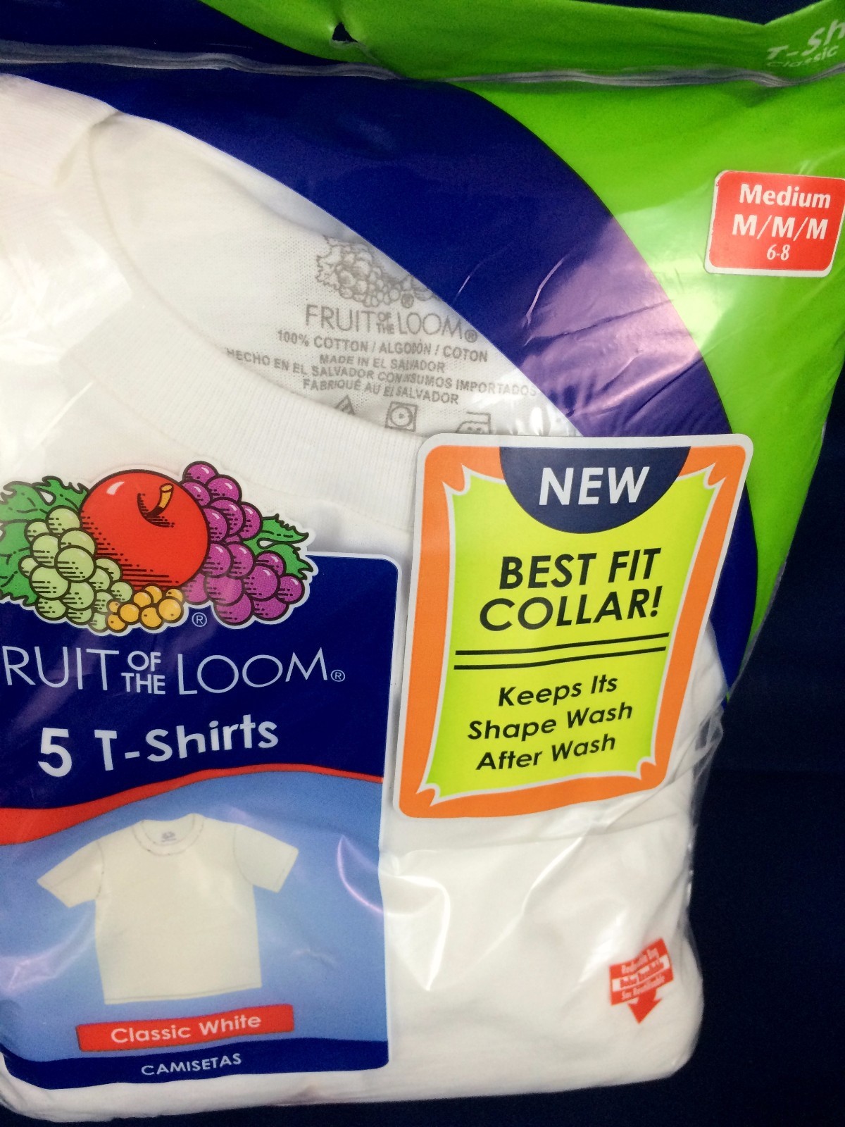 Boys Fruit of the Loom T-shirts 5 pack white S 2-4, M 6/8, L 10/12, XL 14/16