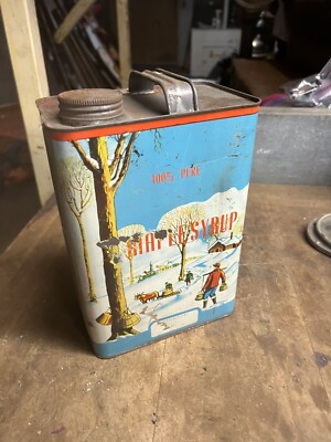 Vintage Old Rare Pure Vermont VT Maple Syrup Graphic One Gallon Tin Metal Can