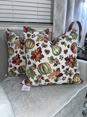 2-NWT CALDEIRA FALL PUMPKIN DESIGN SPANISH TAPESTRY STYLE DECORATIVE PILLOWS