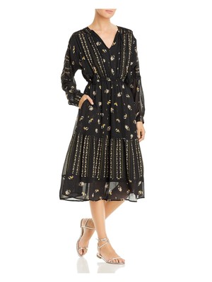 DOLAN Женское черное платье миди с разрезом и декоративной отделкой, рукав «летучая мышь», S