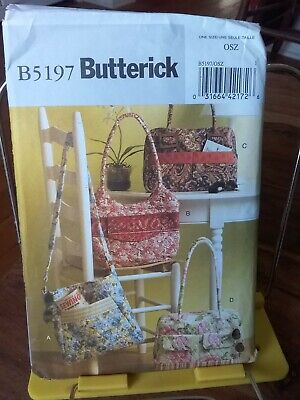 Oop Butterick 5197 handbags satchels 4 styles prequilted fabric NEW