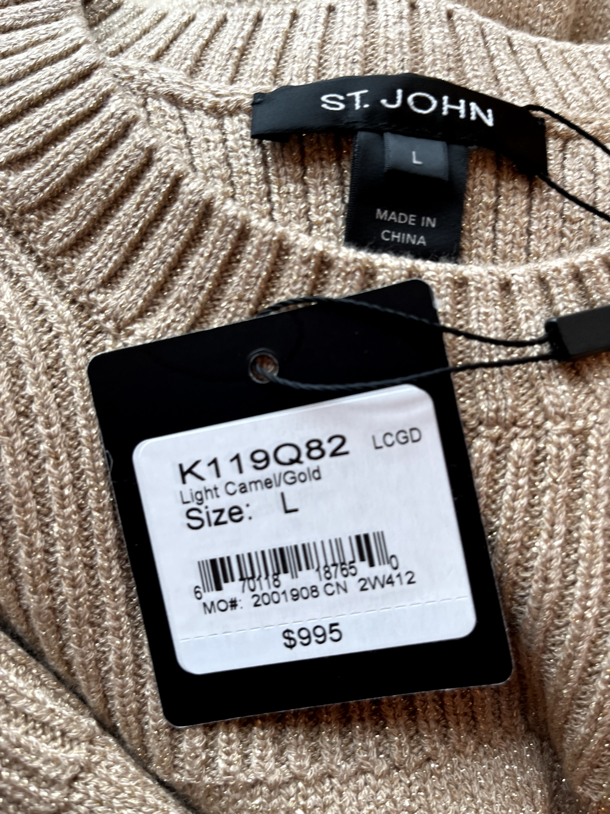 ST JOHN ST JOHN KNIT SZ L 10/12 GOLD KNIT SHIMMER SHEATH DRESS