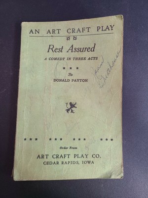 Rest Assured : A Comedy In Three Acts (Donald Payton 1950 Paperback) Playbook 