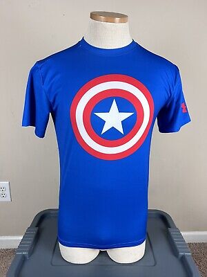 Under Armour Captain America Shirt Men s XL Blue Red Compression Marvel Heat