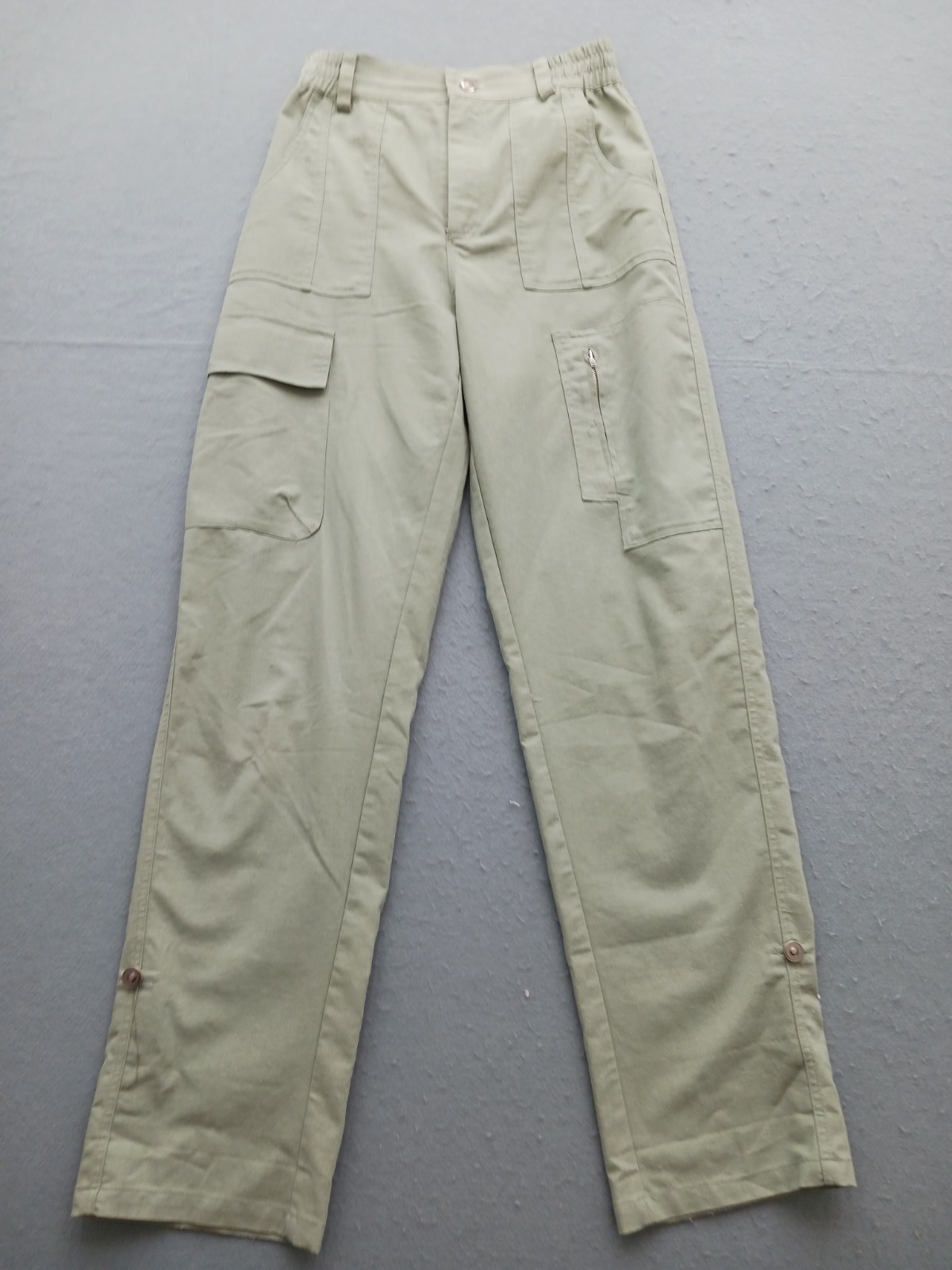 u.peach Women's Pants Size S Cargo Green Cotton Blend Button Closure