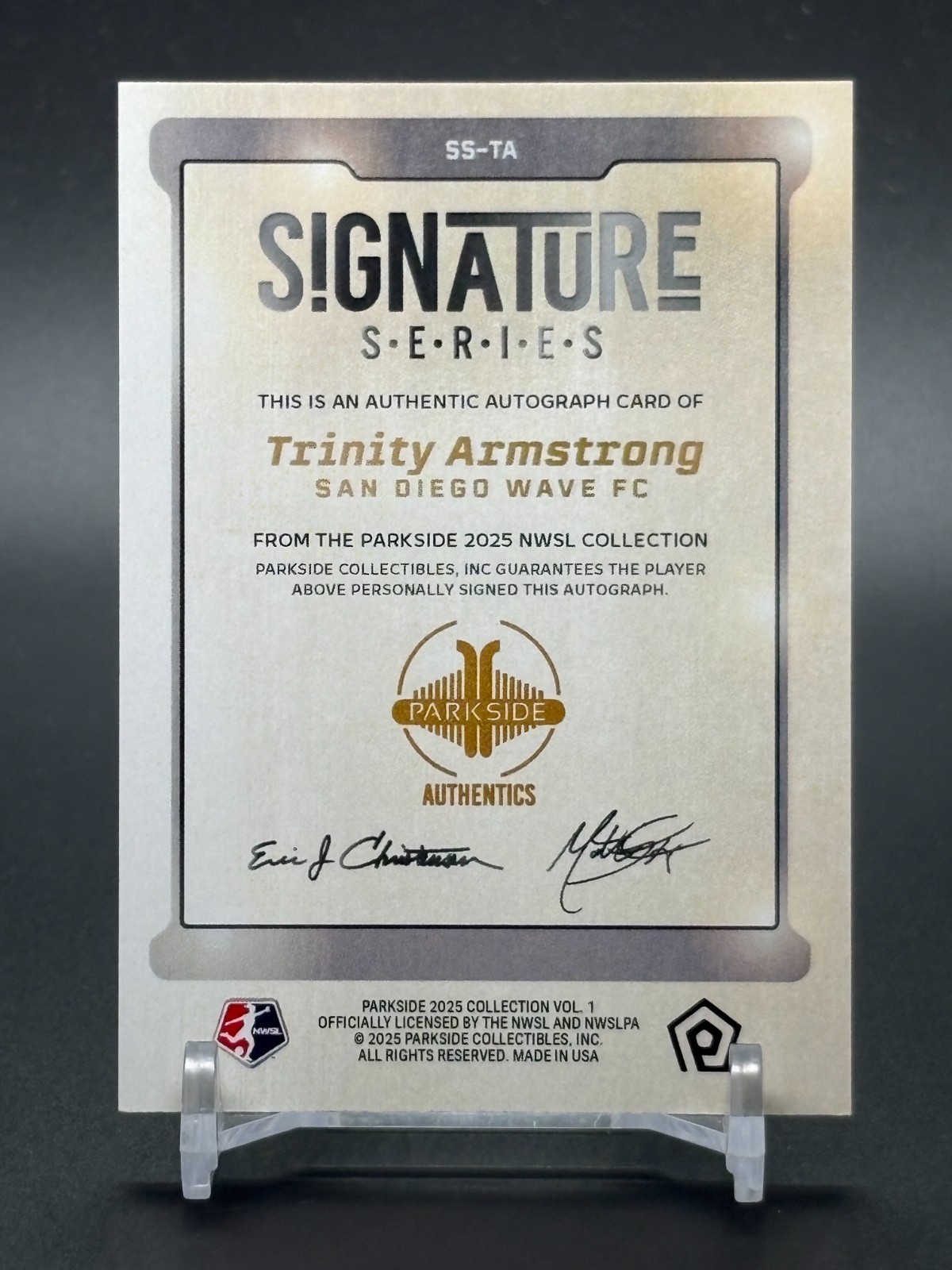2025 Parkside NWSL Vol 1 Rookie Signature SS-TA TRINITY ARMSTRONG Auto /370 RC