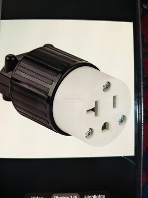 Straight Electrical Receptacle 3 Wire, 20 Amps, 125V, NEMA 5-20R   - YGA021F