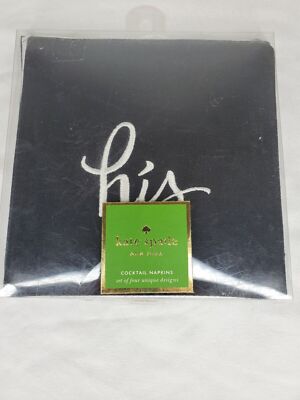 Kate Spade Cocktail Napkins His/hers/mine/yours In Black And White 4pc, Cotton 