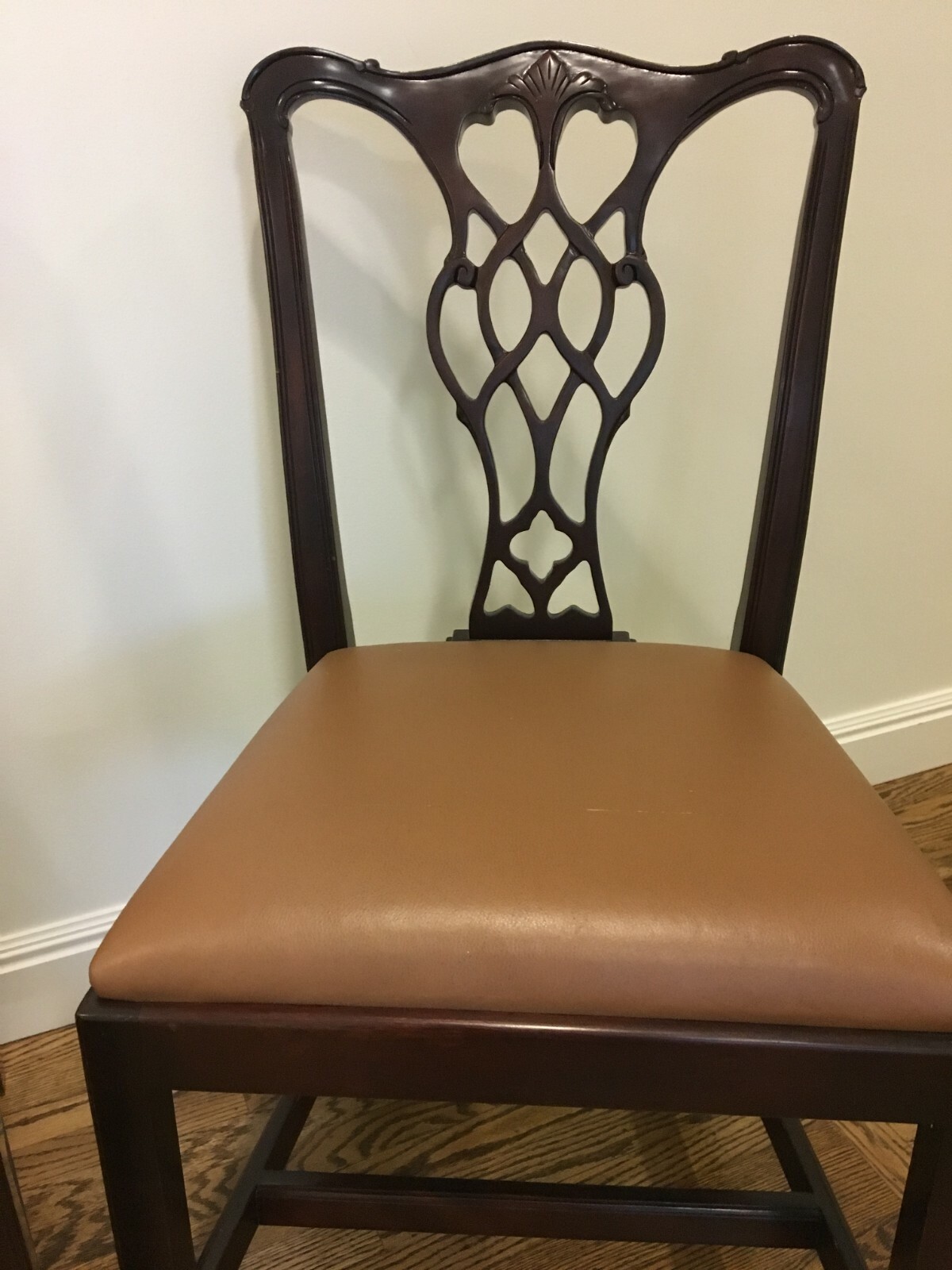 2 Cabot Wrenn Chairs - Medium Cherry Stained Wood with Leather Seats