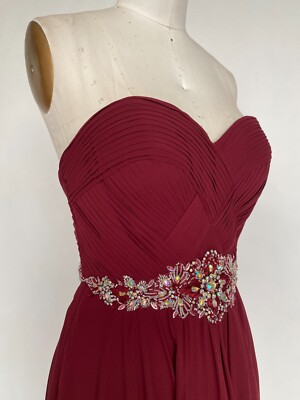 Red Prom Dress Size 4 Multi Beaded Wine Chiffon Sweetheart Party Gown Sz 4