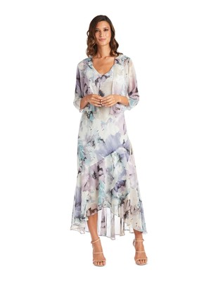 R&M RICHARDS Womens Blue Sheer 3/4 Sleeve Open Front Evening Shrug Cardigan 16