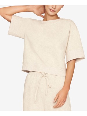 B NEW YORK Womens Stretch Elbow Sleeve Crew Neck Top