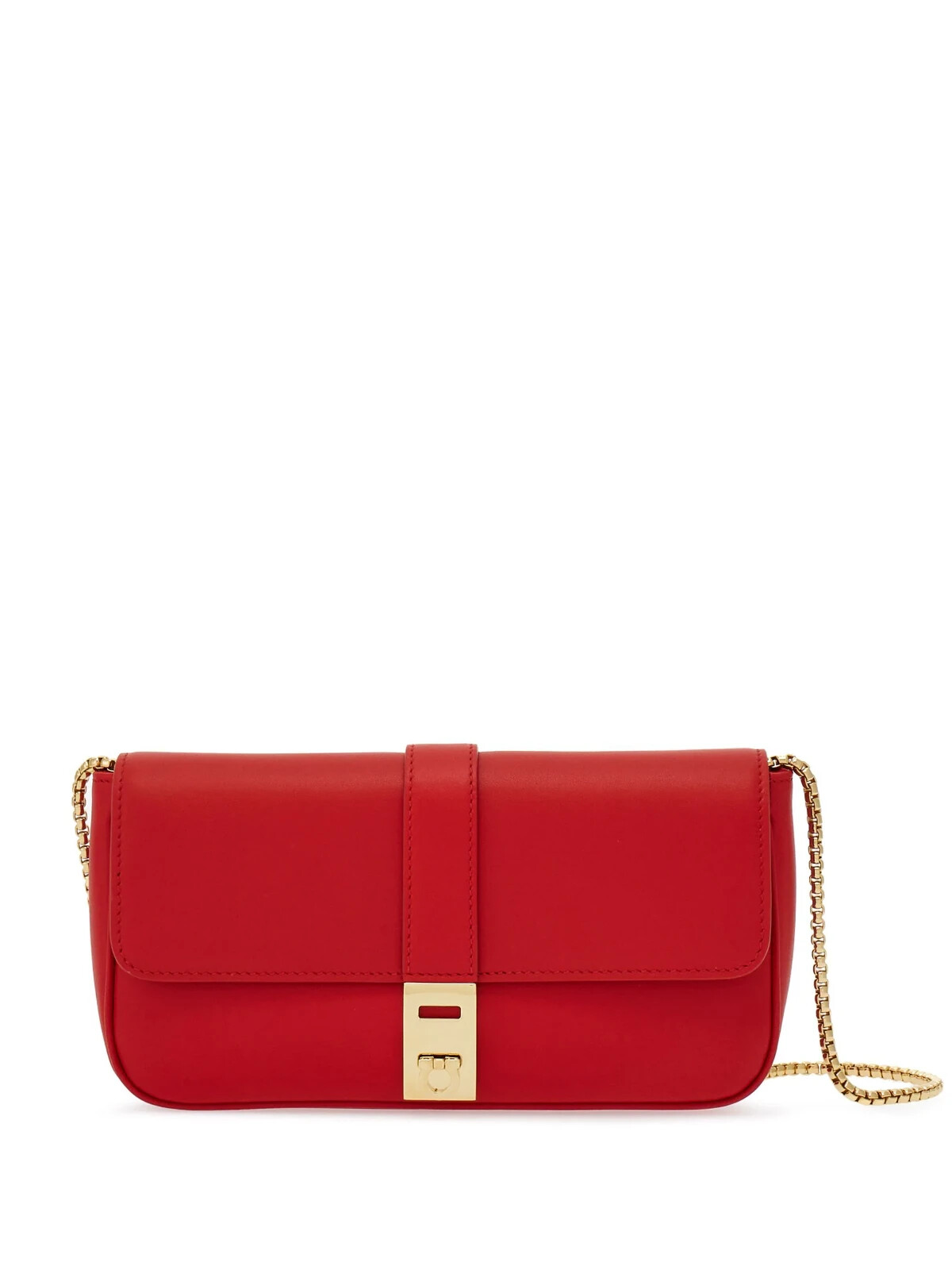 FERRAGAMO RED Leather Archive Gancini Flap Crossbody Bag