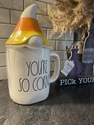 Rae Dunn Candy Corn YOU'RE SO CORNY Figural Gnome Mug With Topper Fall Halloween