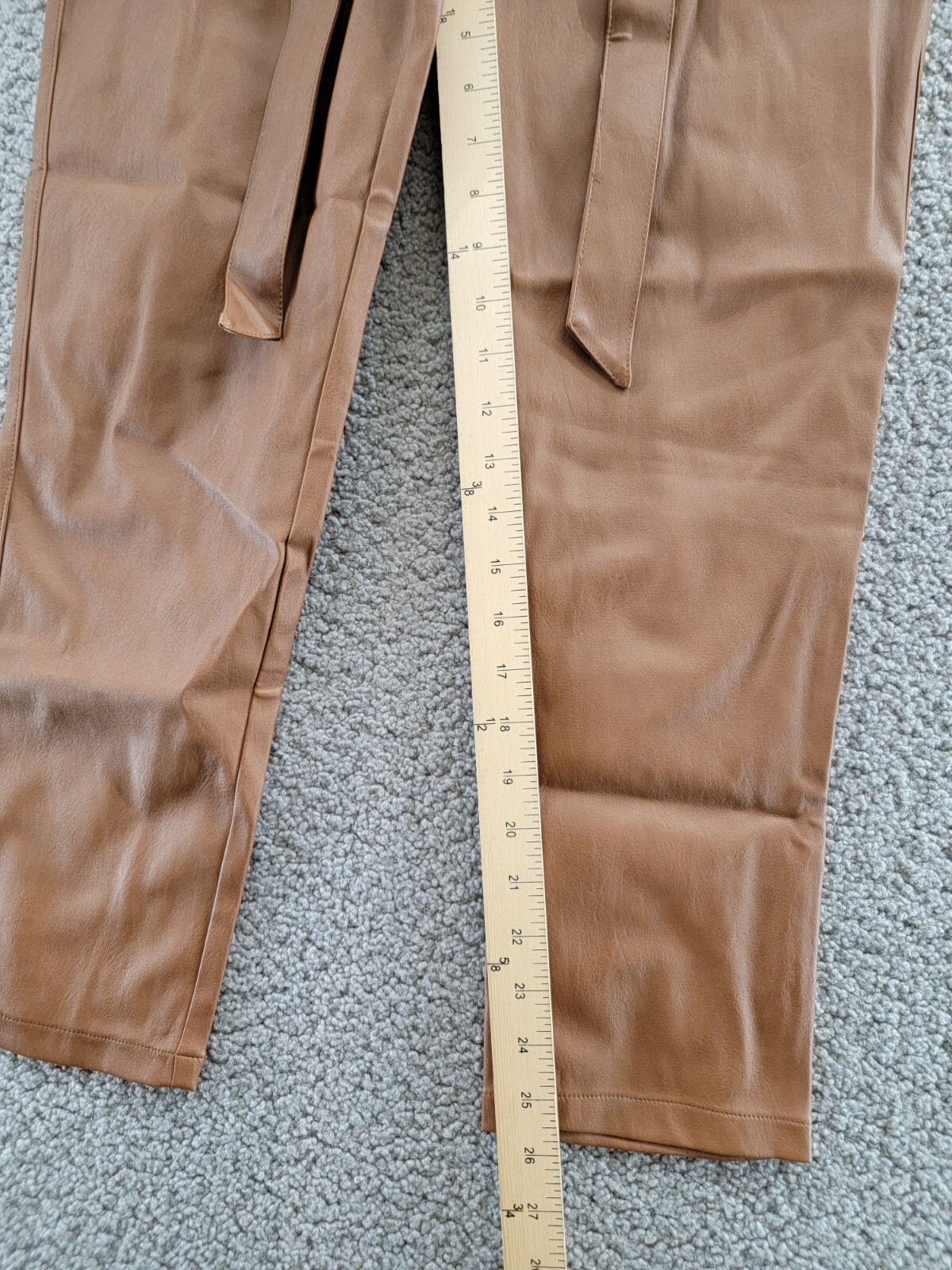 Lucy Paris Faux Leather Paperbag-Waist Pants Women's S Cognac Zip Front Closure - Picture 7 of 18