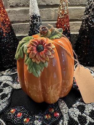 Fitz And Floyd Harvest Heritage Ceramic Pumpkin Gourd Tall New Flower Fall Decor