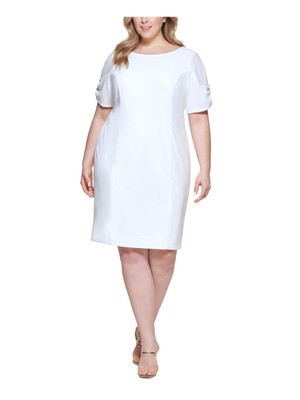 

DKNY Женское белое платье-футляр выше колена с коротким рукавом на подкладке плюс, Белый