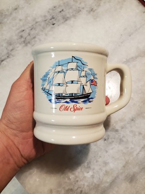 Old Spice Vintage Shaving Mug Grand Turk Ship Coffee Cup w/ American Flag 1980's