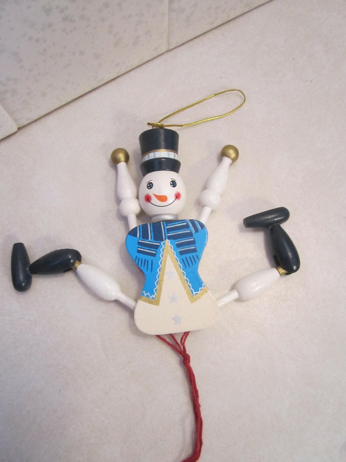 Three wooden jumping-jacks (marionette)  string puppet Santa, snowman, reindeer