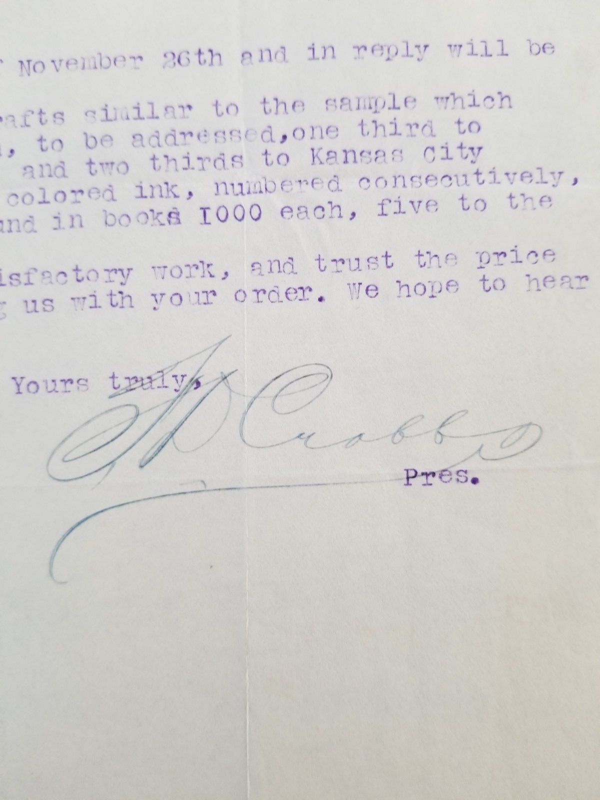 Vintage 1901 Advertising Billhead Union Bank Note Company Kansas City MO